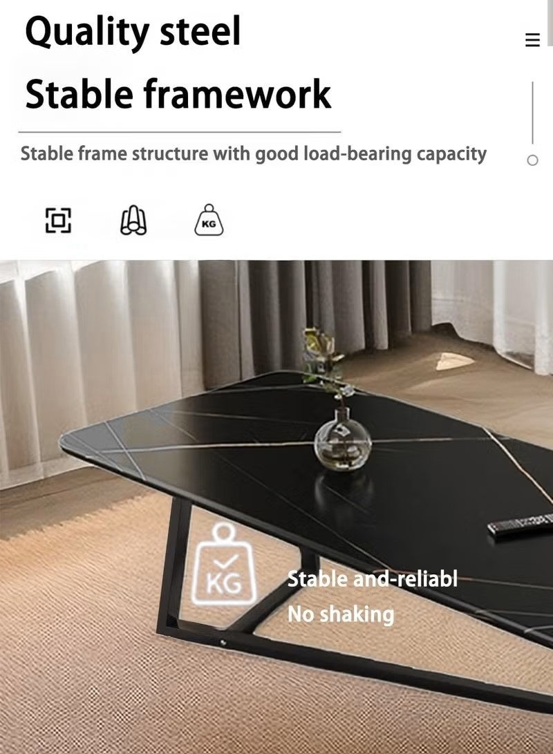 روعة طاولة قهوة طاولة قهوة مستوحاة من الفخامة طاولة قهوة مستطيلة أرجل بإطار فولاذي طاولة قهوة كبيرة أنيقة للمنزل وغرفة النوم وغرفة المعيشة والمكتب (سوداء) - Image 3